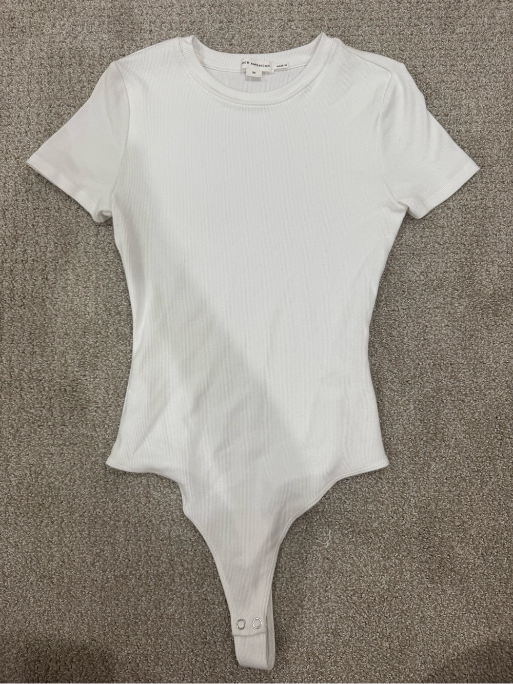 Good American White Short-Sleeve Ribbed Bodysuit